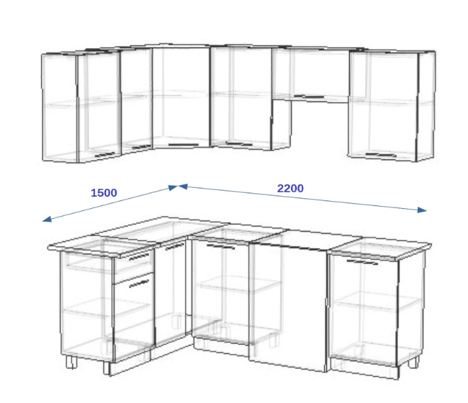 Проект кухни 2200 на 2200