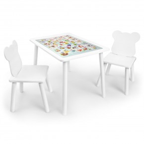 Детский комплект стол и два стула Мишка Rolti Baby с накладкой Алфавит (белая столешница/белое сиденье/белые ножки) в Перми - perm.ok-mebel.com | фото