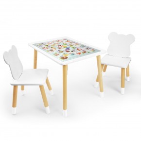 Детский комплект стол и два стула Мишка Rolti Baby с накладкой Алфавит (белая столешница/белое сиденье/береза ножки) в Перми - perm.ok-mebel.com | фото