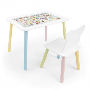 Детский комплект стол и стул Мишка Rolti Baby с накладкой Алфавит (белая столешница/белое сиденье/цветные ножки) в Перми - perm.ok-mebel.com | фото
