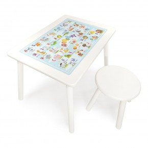 Детский комплект стол и табурет круглый Rolti Baby с накладкой Алфавит (белая столешница/белое сиденье/белые ножки) в Перми - perm.ok-mebel.com | фото