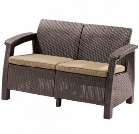 Диван пластиковый Корфу (Corfu love seat) коричневый - серо-бежевый* в Перми - perm.ok-mebel.com | фото 2