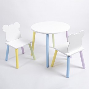 Комплект детский стол КРУГЛЫЙ и два стула МИШКА ROLTI Baby (белая столешница/белое сиденье/цветные ножки) в Перми - perm.ok-mebel.com | фото