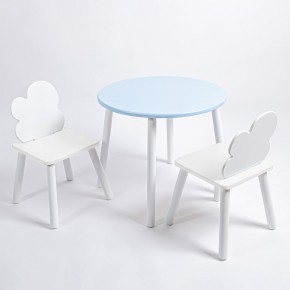 Комплект детский стол КРУГЛЫЙ и два стула ОБЛАЧКО ROLTI Baby (голубая столешница/белое сиденье/белые ножки) в Перми - perm.ok-mebel.com | фото