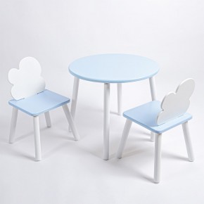 Комплект детский стол КРУГЛЫЙ и два стула ОБЛАЧКО ROLTI Baby (голубая столешница/голубое сиденье/белые ножки) в Перми - perm.ok-mebel.com | фото