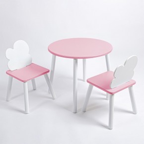 Комплект детский стол КРУГЛЫЙ и два стула ОБЛАЧКО ROLTI Baby (розовая столешница/розовое сиденье/белые ножки) в Перми - perm.ok-mebel.com | фото