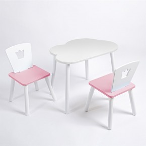 Комплект детский стол ОБЛАЧКО и два стула КОРОНА ROLTI Baby (белая столешница/розовое сиденье/белые ножки) в Перми - perm.ok-mebel.com | фото