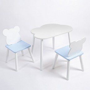 Комплект детский стол ОБЛАЧКО и два стула МИШКА ROLTI Baby (белая столешница/голубое сиденье/белые ножки) в Перми - perm.ok-mebel.com | фото
