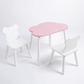 Комплект детский стол ОБЛАЧКО и два стула МИШКА ROLTI Baby (розовый столешница/белое сиденье/белые ножки) в Перми - perm.ok-mebel.com | фото