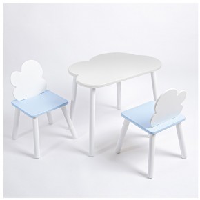 Комплект детский стол ОБЛАЧКО и два стула ОБЛАЧКО ROLTI Baby (белая столешница/голубое сиденье/белые ножки) в Перми - perm.ok-mebel.com | фото