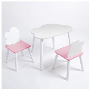 Комплект детский стол ОБЛАЧКО и два стула ОБЛАЧКО ROLTI Baby (белая столешница/розовый сиденье/белые ножки) в Перми - perm.ok-mebel.com | фото
