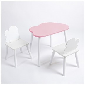 Комплект детский стол ОБЛАЧКО и два стула ОБЛАЧКО ROLTI Baby (розовая столешница/белое сиденье/белые ножки) в Перми - perm.ok-mebel.com | фото