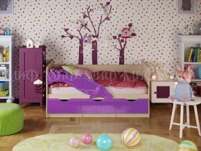 Кровать Дельфин-1 800*1600 (Фиолетовый металлик/дуб крафт белый) в Перми - perm.ok-mebel.com | фото