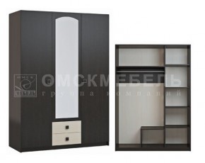 Шкаф 3-х дверный с 2 ящиками с зеркалом Шк51 МС Люсси (венге/дуб девон) в Перми - perm.ok-mebel.com | фото
