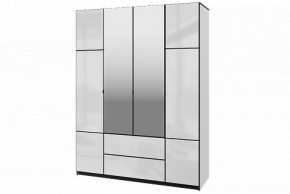 Шкаф 4-х дверный Палермо 02 с ящиками и зеркалом Белый гладкий шелк/Черный гладкий шелк в Перми - perm.ok-mebel.com | фото