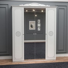 Шкаф 4-х дверный с зеркалами (12.244) Грация (белый/серебро) в Перми - perm.ok-mebel.com | фото