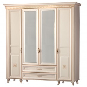 Шкаф для одежды 4-дверный с зеркалом №493 Марлен кремовый белый в Перми - perm.ok-mebel.com | фото