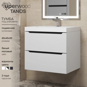 Тумба под раковину Uperwood Tanos 60 см, подвесная, белая/графит в Перми - perm.ok-mebel.com | фото 3